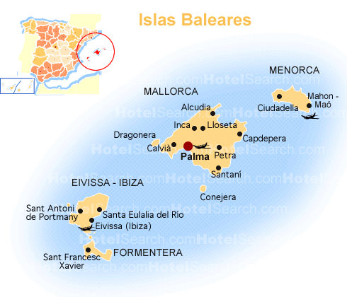 Mapa - Balearské ostrovy
